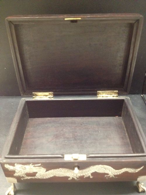STUNNING CHINESE SILVER INLAID HARDWOOD SCHOLARS BOX SIGNED (Tien Shing) View IV