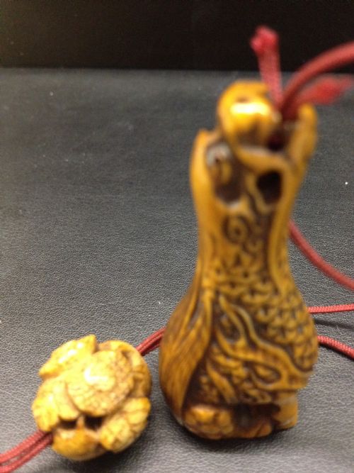 JAPANESE STAINED IVORY NETSUKE AND OJIME MEIJI PERIOD 1868-1912 View III