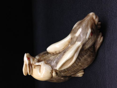NICE QUALITY JAPANESE IVORY OKIMONO HARES MEIJI PERIOD 1868-1912 View IV