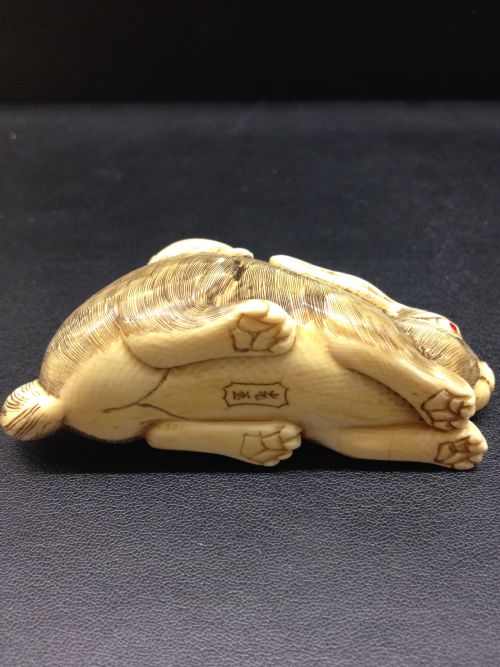 NICE QUALITY JAPANESE IVORY OKIMONO HARES MEIJI PERIOD 1868-1912 View V