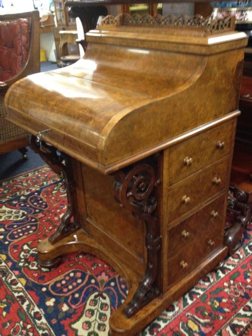 Victorian Walnut Piano Front Pop Up Davenport Desk
