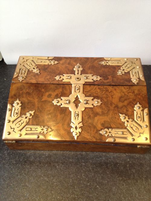 Victorian Walnut Brass Bound Wreiting Slope