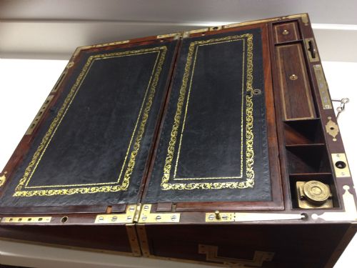 fig 1. STUNNING NAVAL CAPTAINS MAHOGANY & BRASS CAMPAIGN WRITING BOX