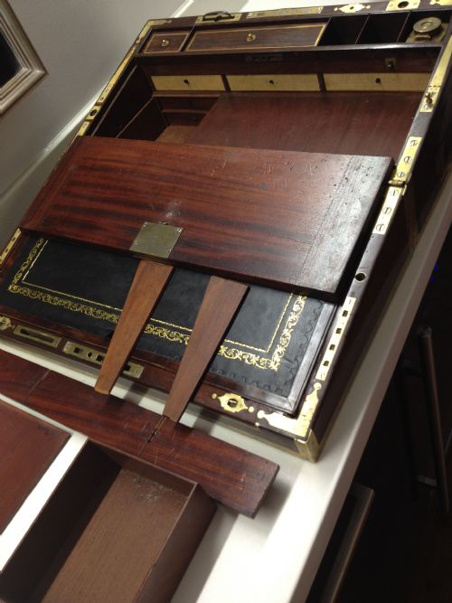 STUNNING NAVAL CAPTAINS MAHOGANY & BRASS CAMPAIGN WRITING BOX View V