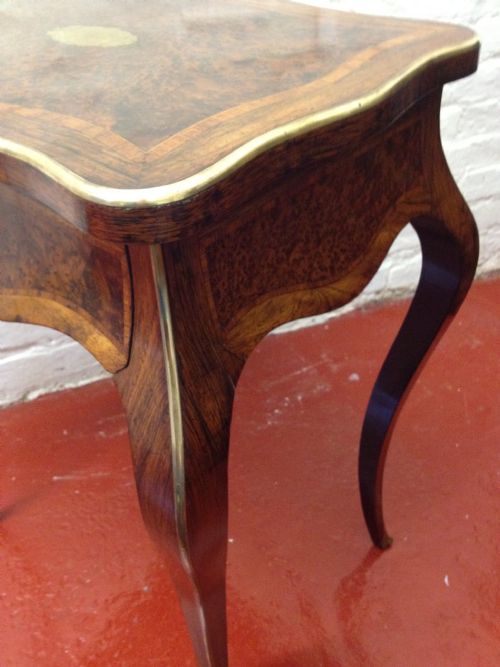 FRENCH AMBOYNA WOOD BRASS MOUNTED WORK TABLE SEWING BOX. View V