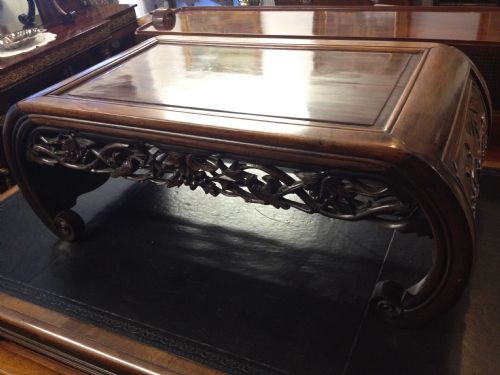 LARGE CHINESE PADOUK HARDWOOD OPIUM COFFEE TABLE View V
