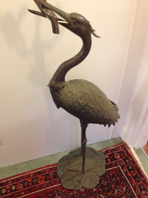 Lifesize Japanese Bronze Crane Lamp Meiji Period 1868-1912