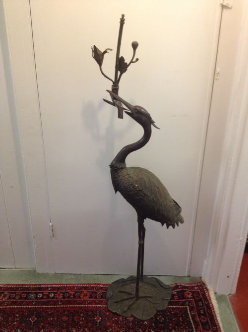 LIFESIZE JAPANESE BRONZE CRANE LAMP MEIJI PERIOD 1868-1912 View III