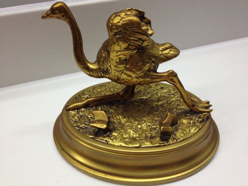 VICTORIAN GILDED BRONZE NOVELTY DESK INKWELL OSTRICH  View III
