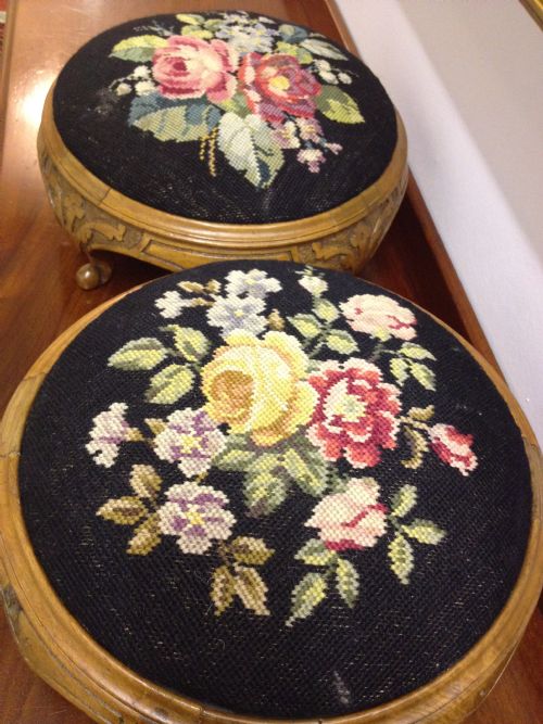 PAIR OF VICTORIAN WALNUT FOOT STOOLS View II