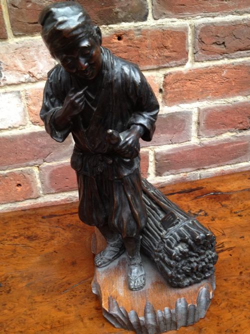 FABULOUS JAPANESE MEIJI BRONZE OKIMONO WOODCUTTER 1868-1912 View III