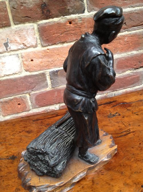FABULOUS JAPANESE MEIJI BRONZE OKIMONO WOODCUTTER 1868-1912 View IV
