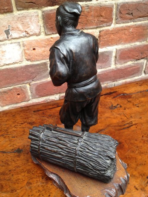 FABULOUS JAPANESE MEIJI BRONZE OKIMONO WOODCUTTER 1868-1912 View V