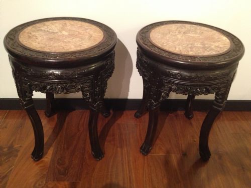 fig 1. GREAT PAIR OF CHINESE HARDWOOD MARBLE TOPPED JARDINIERE STANDS