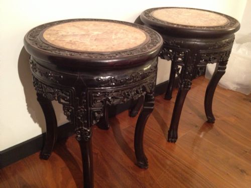 GREAT PAIR OF CHINESE HARDWOOD MARBLE TOPPED JARDINIERE STANDS View III
