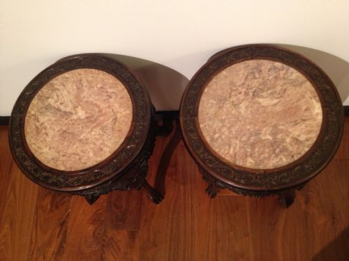 GREAT PAIR OF CHINESE HARDWOOD MARBLE TOPPED JARDINIERE STANDS View IV