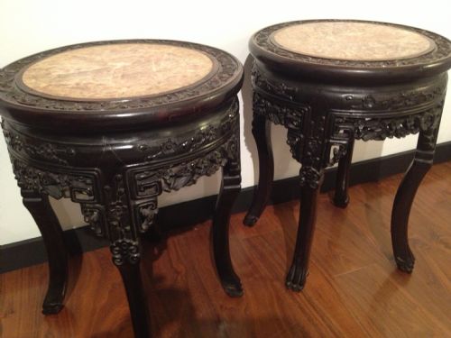 GREAT PAIR OF CHINESE HARDWOOD MARBLE TOPPED JARDINIERE STANDS View VII