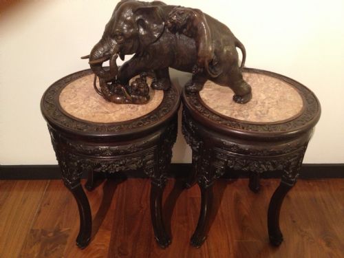 GREAT PAIR OF CHINESE HARDWOOD MARBLE TOPPED JARDINIERE STANDS View XII