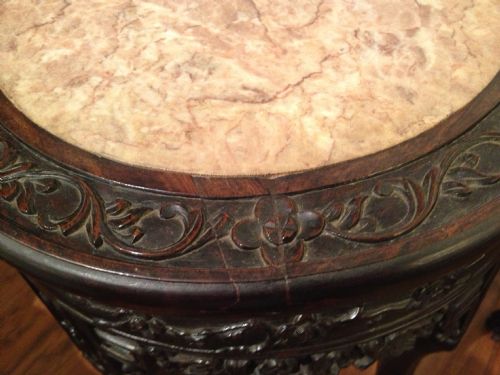 GREAT PAIR OF CHINESE HARDWOOD MARBLE TOPPED JARDINIERE STANDS View X