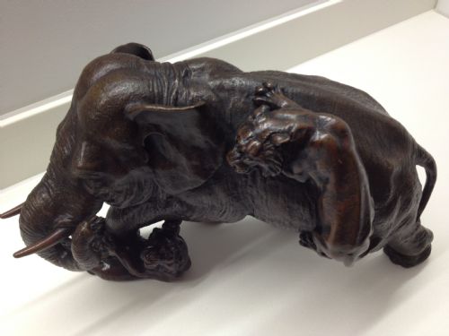 fig 1. MAGNIFICENT JAPANESE BRONZE ELEPHANT GROUP MEIJI PERIOD 1868-1912 SIGNED SHUKOHIRO