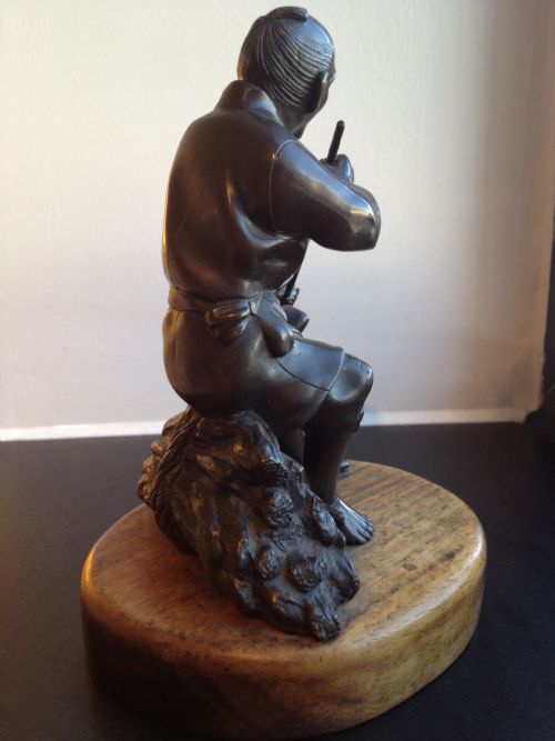 fig 1. TWO JAPANESE BRONZE OKIMONO ON WOODEN BASES MEIJI 1868-1912