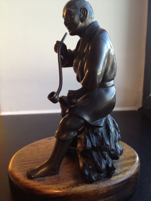 TWO JAPANESE BRONZE OKIMONO ON WOODEN BASES MEIJI 1868-1912 View IV