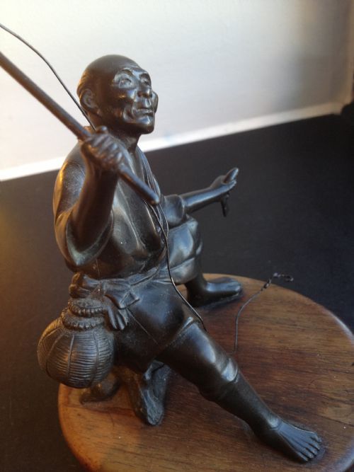 TWO JAPANESE BRONZE OKIMONO ON WOODEN BASES MEIJI 1868-1912 View XIV
