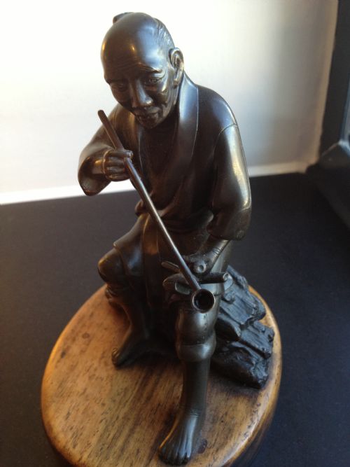 TWO JAPANESE BRONZE OKIMONO ON WOODEN BASES MEIJI 1868-1912 View VI