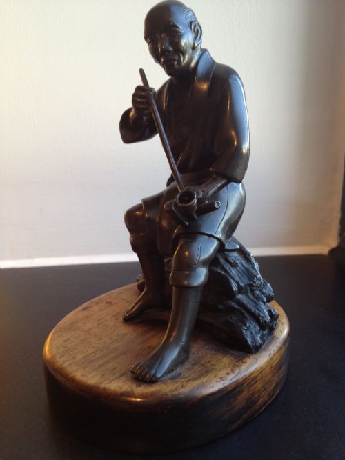 TWO JAPANESE BRONZE OKIMONO ON WOODEN BASES MEIJI 1868-1912 View V