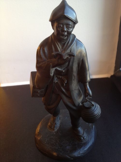 Superb Japanese Bronze Okimono Night Watchman Signed Meiji 1868-1912