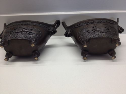 GREAT PAIR OF 19TH C JAPANESE BRONZE KOROS WITH COVERS- MEIJI View V