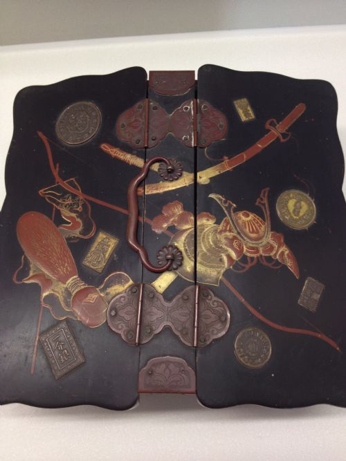 Japanese Gilt Laquered Writing Box Samurai -Meiji Period 1868-1912