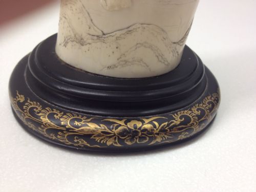 SUPER JAPANESE IVORY TUSK VASE ON LAQUER BASE MEIJI PERIOD 1868-1912 View VI