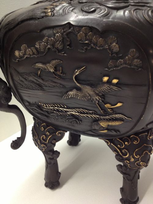 fig 2. MAGNIFICENT LARGE JAPANESE MIXED METAL BRONZE KORO MEIJI PERIOD 1868-1912