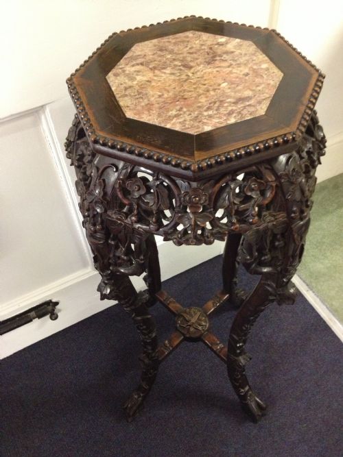 fig 1. LARGE CHINESE HARDWOOD MARBLE TOPPED PLANT STAND