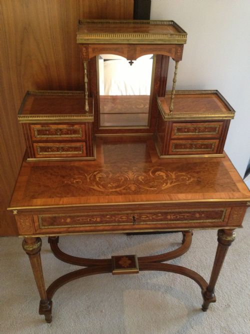 Superb Amboyna & Marquetry Inlaid Bonheur Du Jour-writing Desk
