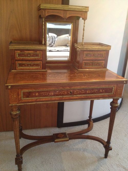 fig 1. SUPERB AMBOYNA & MARQUETRY INLAID BONHEUR DU JOUR-WRITING DESK 