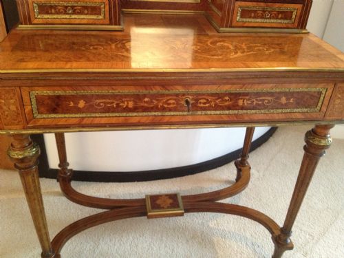 SUPERB AMBOYNA & MARQUETRY INLAID BONHEUR DU JOUR-WRITING DESK  View IV