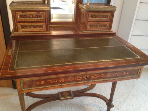 SUPERB AMBOYNA & MARQUETRY INLAID BONHEUR DU JOUR-WRITING DESK  View V