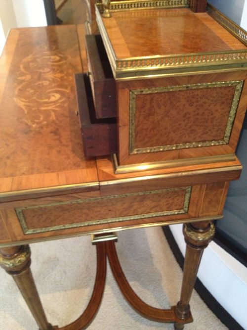SUPERB AMBOYNA & MARQUETRY INLAID BONHEUR DU JOUR-WRITING DESK  View VIII