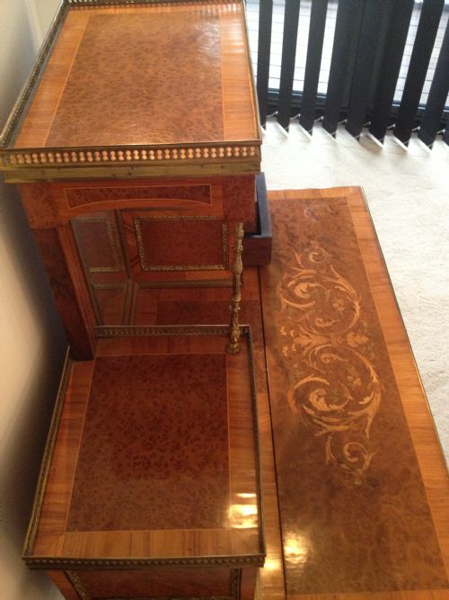 SUPERB AMBOYNA & MARQUETRY INLAID BONHEUR DU JOUR-WRITING DESK  View IX