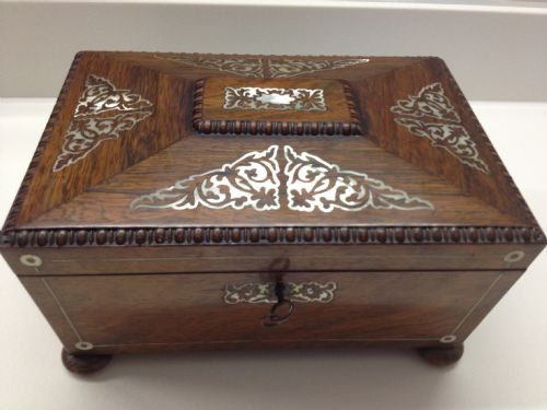 Regency Rosewood Inlaid Mother of Pearl Tea Caddy
