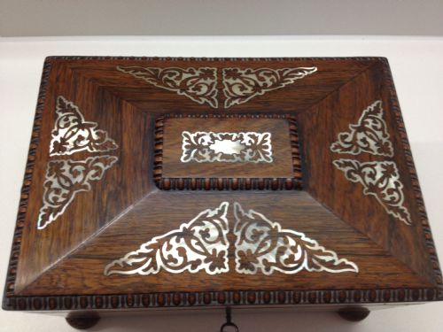 fig 1. REGENCY ROSEWOOD INLAID MOTHER OF PEARL TEA CADDY