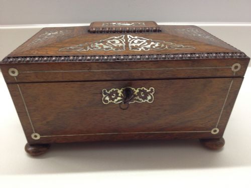 REGENCY ROSEWOOD INLAID MOTHER OF PEARL TEA CADDY View III