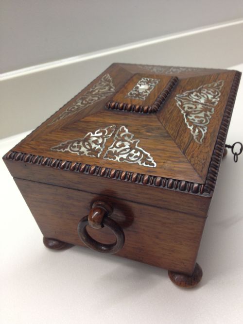REGENCY ROSEWOOD INLAID MOTHER OF PEARL TEA CADDY View V