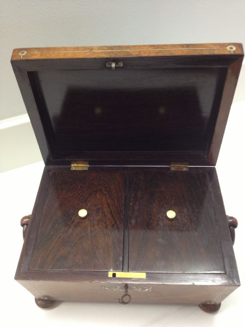 REGENCY ROSEWOOD INLAID MOTHER OF PEARL TEA CADDY View VI