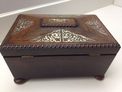 REGENCY ROSEWOOD INLAID MOTHER OF PEARL TEA CADDY View IX