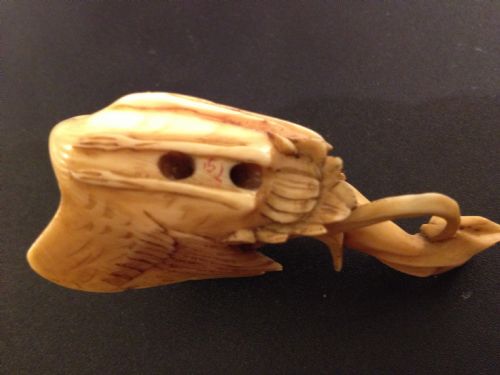  JAPANESE IVORY NETSUKE OF LADY RIDING A CRANE View III