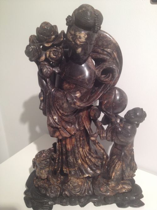 Large 18th Century Chinese Stone Signed Figure of Guanyin