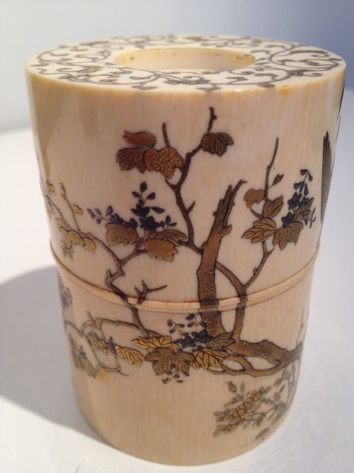 STUNNING JAPANESE LACQUER & IVORY LIDDED BOX MEIJI View IV